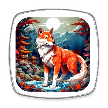 Asiatischer Fuchs - Viereckiger Kühlschrankmagnet - Weiß - Vorne