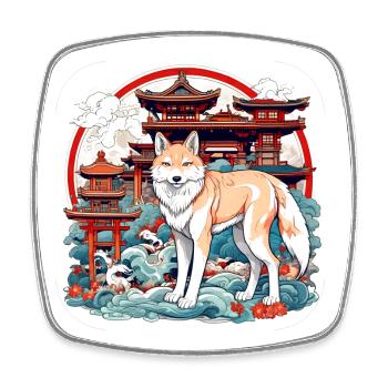 Asiatischer Fuchs - Viereckiger Kühlschrankmagnet - Weiß - Vorne