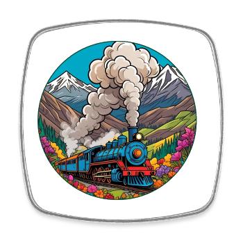 Nostalgic Railway Train of Smoking Locomotive - Square fridge magnet - white - Front