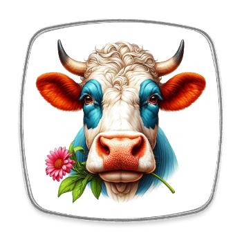 Cow flower flowers - Square fridge magnet - white - Front