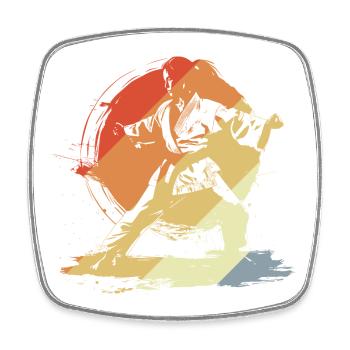 Karate Girl Sketch Vintage - Square fridge magnet - white - Front