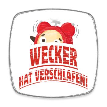 Wecker hat verschlafen - Viereckiger Kühlschrankmagnet - Weiß - Vorne