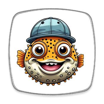 Poisson-globe cool avec casquette de baseball - Magnet carré - blanc - Devant
