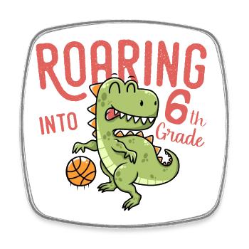 Roaring into 6th Grade Dinosaur Basketball - Magnet carré - blanc - Devant