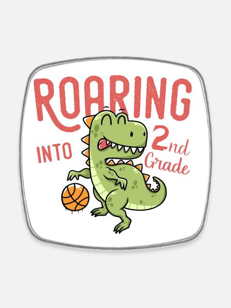 Roaring into 2nd Grade Dinosaur Basketball - Magnet carré - blanc