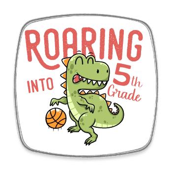 Roaring into 5th Grade Dinosaur Basketball - Magnet carré - blanc - Devant
