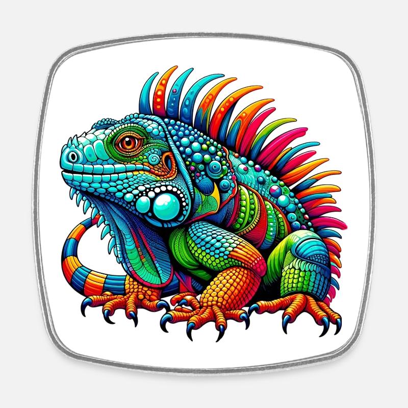 Leguan - Viereckiger Kühlschrankmagnet - Weiß