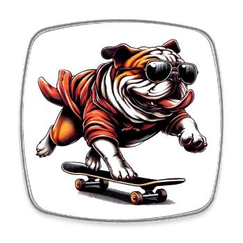 English Bulldog Dog on Skateboard - Square fridge magnet - white - Front