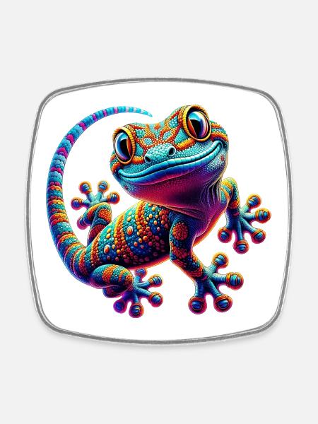 Gecko - Magnet carré - blanc