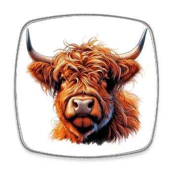 Vache écossaise des Highlands - Magnet carré - blanc - Devant