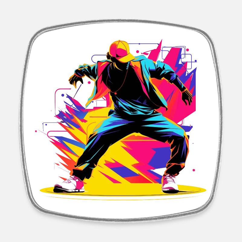 90er Farben Breakdancer - Viereckiger Kühlschrankmagnet - Weiß
