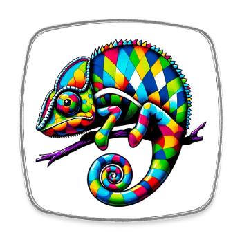 Harlequin Chameleon - Square fridge magnet - white - Front