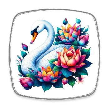 Schwan verziert mit Lotusblüten - Viereckiger Kühlschrankmagnet - Weiß - Vorne