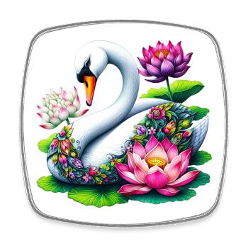 Schwan verziert mit Lotusblüten - Viereckiger Kühlschrankmagnet - Weiß - Vorne