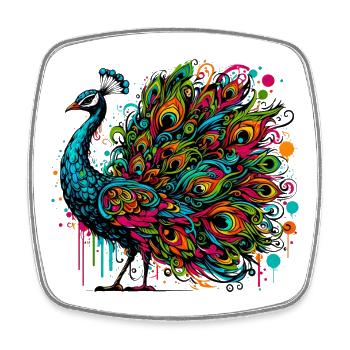 Pfau - Viereckiger Kühlschrankmagnet - Weiß - Vorne