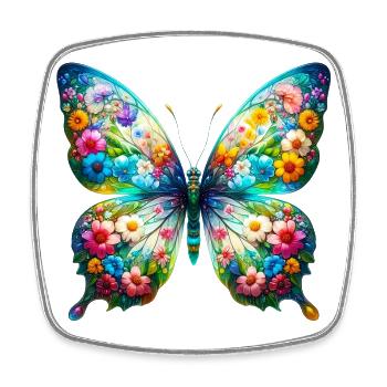 Papillon décoré de fleurs - Magnet carré - blanc - Devant