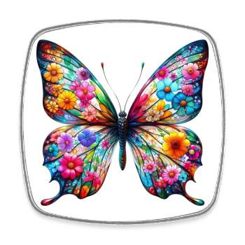 Papillon décoré de fleurs - Magnet carré - blanc - Devant