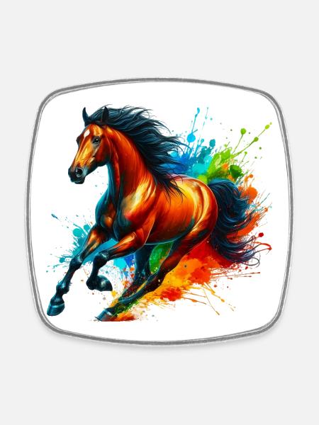 Cheval - Magnet carré - blanc