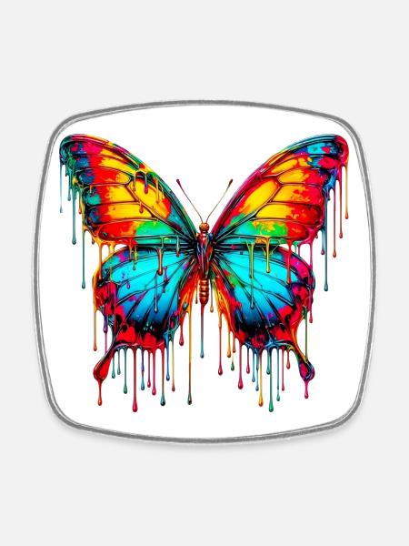 Papillon - Magnet carré - blanc