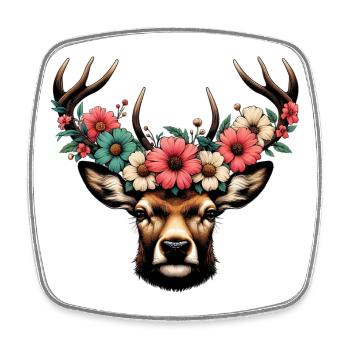Cerf avec des fleurs - Magnet carré - blanc - Devant