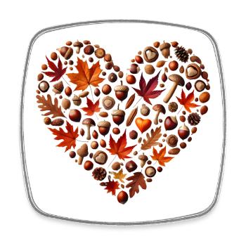 Heart, filled with pumpkins, leaves, nuts and mushrooms - Square fridge magnet - white - Front