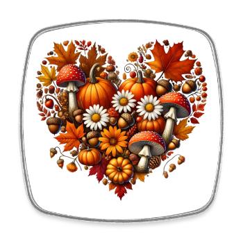 Heart, filled with pumpkins, mushrooms and autumn leaves - Square fridge magnet - white - Front