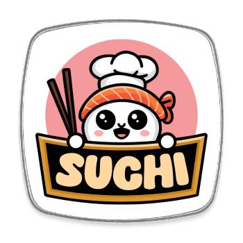 Kawaii Sushi Chef: Lustiges Sushi - Viereckiger Kühlschrankmagnet - Weiß - Vorne