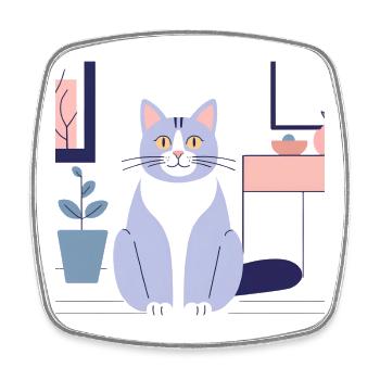 Pastel Cat in Cozy Room - Square fridge magnet - white - Front