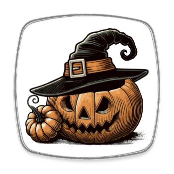 Halloween pumpkin with witch hat: The perfect horror - Square fridge magnet - white - Front
