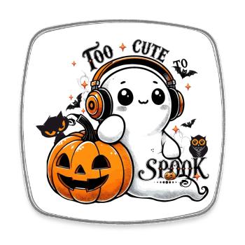 cool ghost with headphones and halloween pumpkin - Square fridge magnet - white - Front