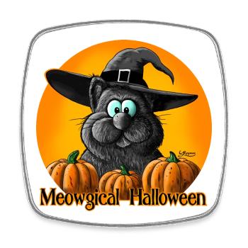 Chat d'Halloween avec chapeau de sorcière - Magnet carré - blanc - Devant