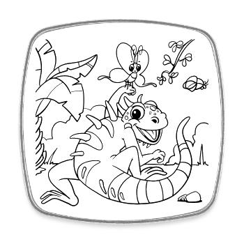 Iguana Jungle Coloring Page Hand Illustrated - Square fridge magnet - white - Front