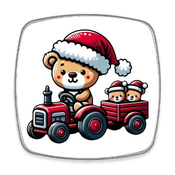 Teddy als Weihnachtsmann mit Traktor - Viereckiger Kühlschrankmagnet - Weiß - Vorne