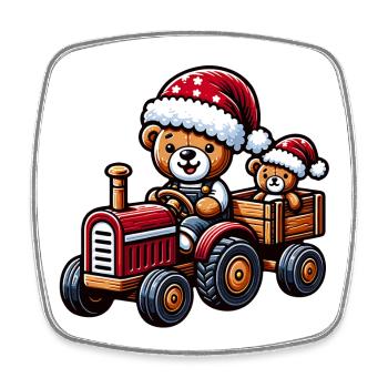 Teddy als Weihnachtsmann mit Traktor - Viereckiger Kühlschrankmagnet - Weiß - Vorne