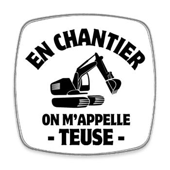 site manager, excavator, construction machine - Square fridge magnet - white - Front