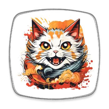 Katze Anime Stil - Viereckiger Kühlschrankmagnet - Weiß - Vorne