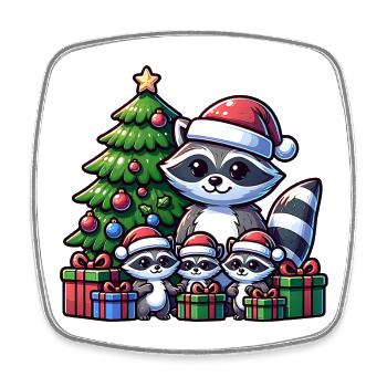Raccoon family with Christmas tree and gifts - Square fridge magnet - white - Front