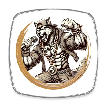 Wolf au look rappeur – esthétique street style forte - Magnet carré - blanc - Devant