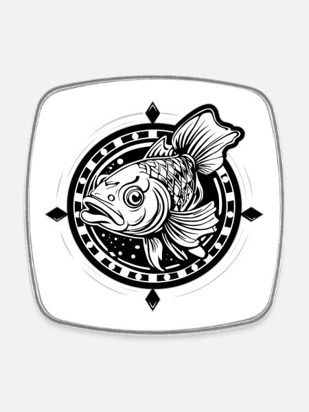 CARP FISH - Square fridge magnet - white