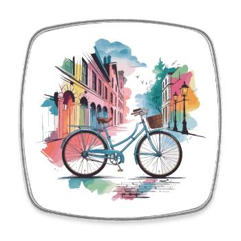 Pastellfarbenes Stadtbild Fahrraddesign - Viereckiger Kühlschrankmagnet - Weiß - Vorne