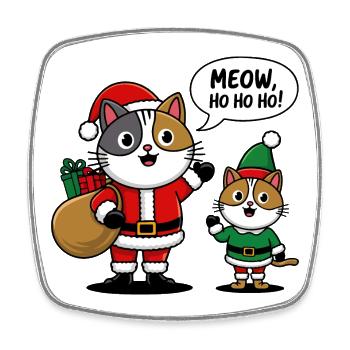 Festliches Katzenduo in Weihnachtsmann- und Elfenkostümen - Viereckiger Kühlschrankmagnet - Weiß - Vorne