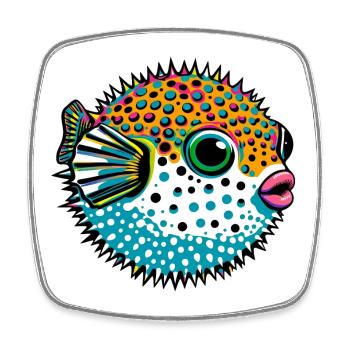 Kugelfisch - Viereckiger Kühlschrankmagnet - Weiß - Vorne
