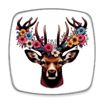 Cerf avec des fleurs - Magnet carré - blanc - Devant