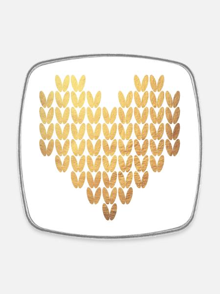 Heart Knitting Pattern Gold Exclusive Love Winter - Square fridge magnet - white