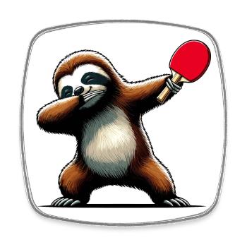 Dabbing paresseux Raquette de tennis de table Ping Pong - Magnet carré - blanc - Devant