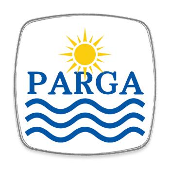 Parga Sonne und Wellen Logo-Design - Viereckiger Kühlschrankmagnet - Weiß - Vorne