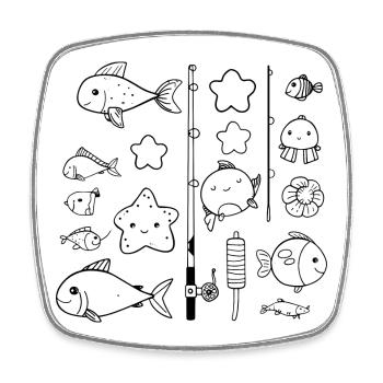 Style de bande dessinée de pêche - Magnet carré - blanc - Devant