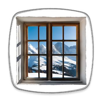 Blick aus dem Fenster Winterlandschaft Berge - Viereckiger Kühlschrankmagnet - Weiß - Vorne