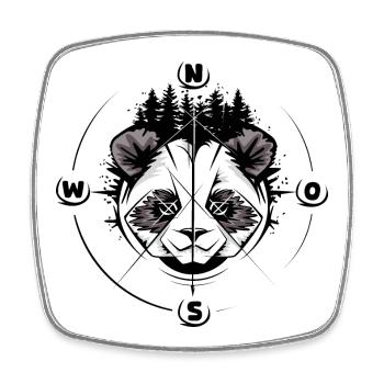 Panda Wald Kompass Koala Tattoo comic cartoon Logo - Viereckiger Kühlschrankmagnet - Weiß - Vorne