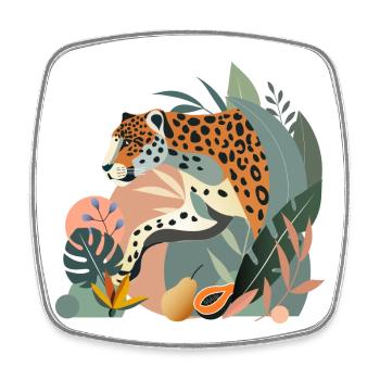 Jaguar in the Jungle - Elegant Wild Animal Illustration - Square fridge magnet - white - Front